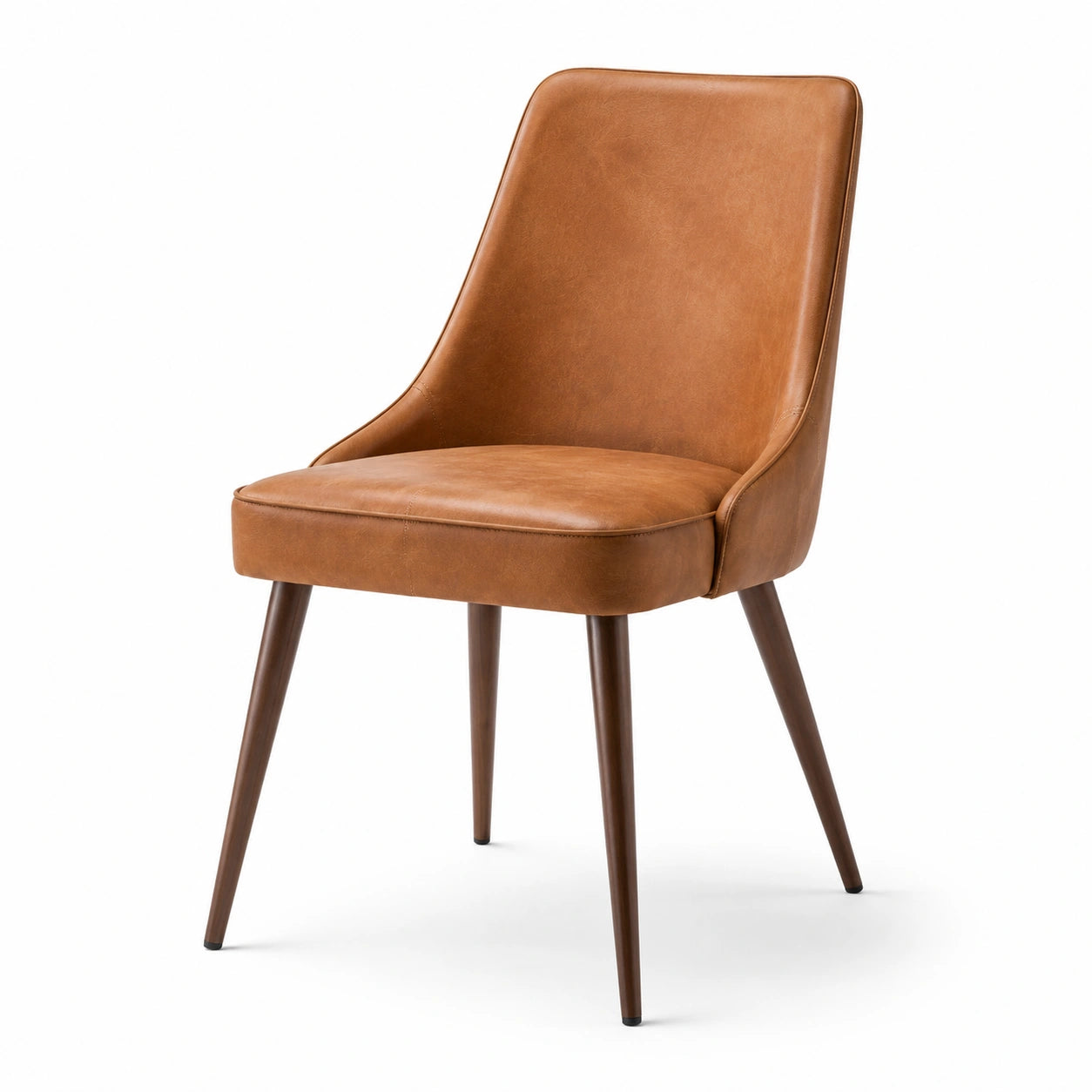 Silla de cuero sintético marrón con patas de madera