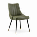 Silla de cuero sintético verde con patas de metal negro