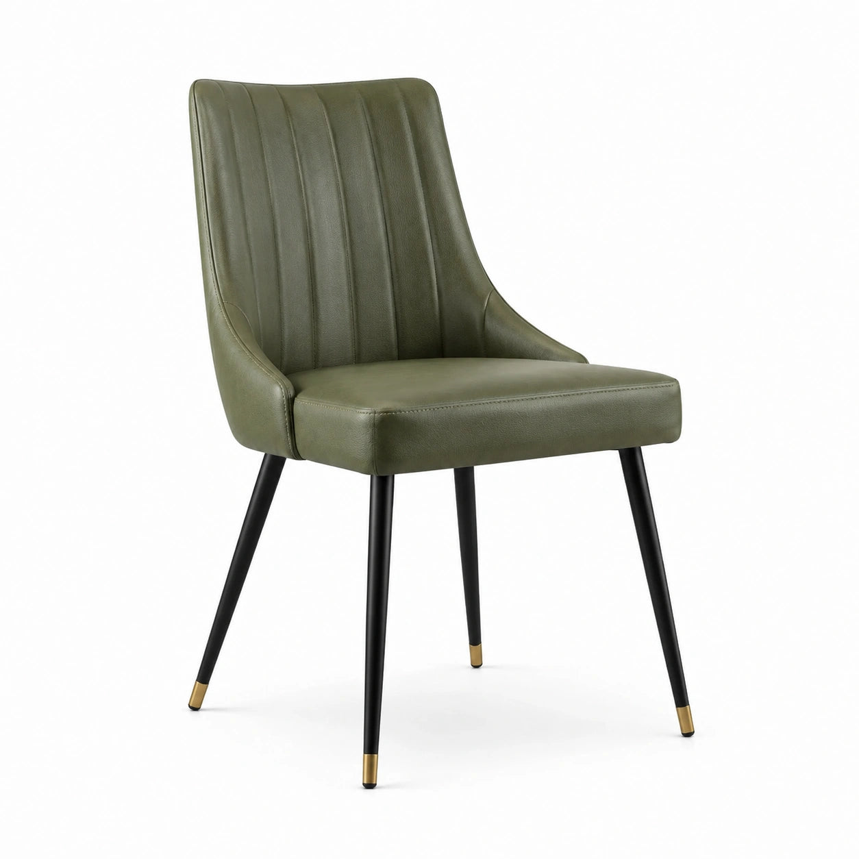 Silla de cuero sintético verde con patas de metal negro