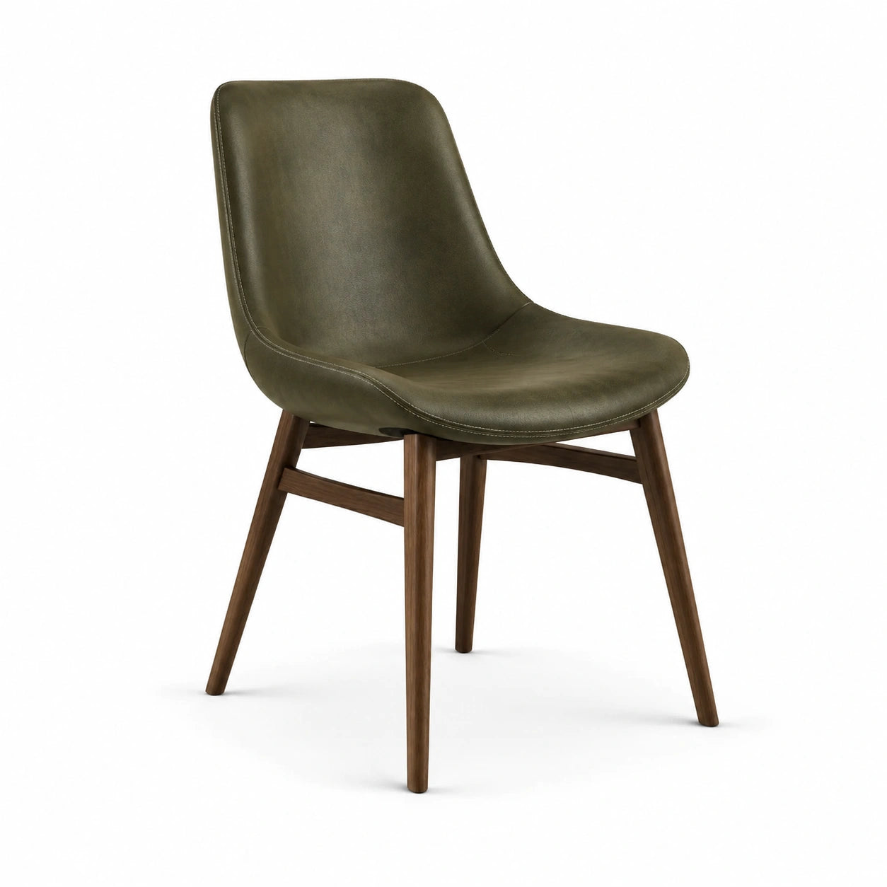 Silla de comedor de cuero sintético verde con estructura de madera