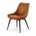 Silla de cuero sintético marrón con patas de metal negro, 85 cm alto