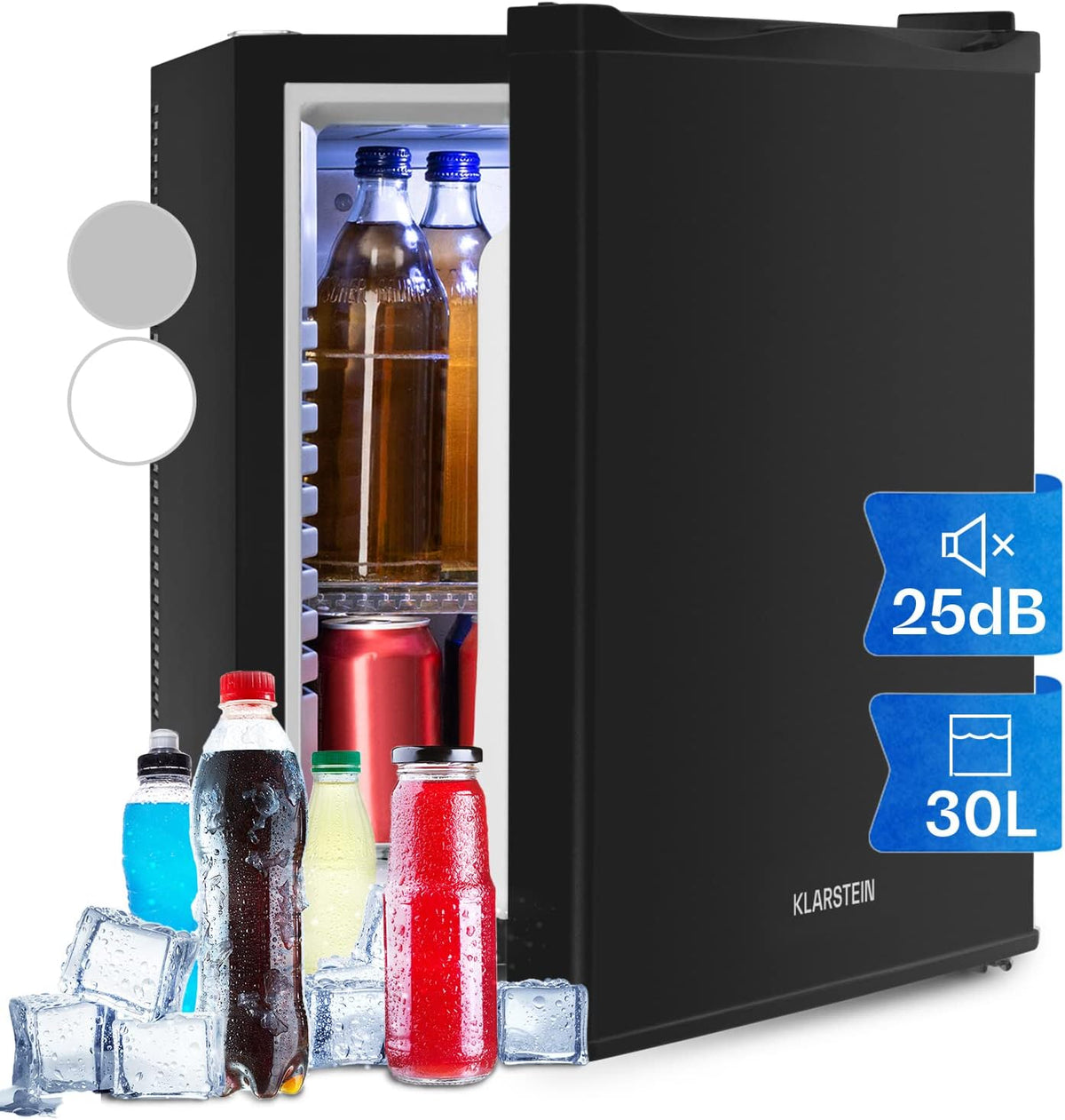 Klarstein, Minifrigorífico, Mini, 30L, regulável, Preto, para uso diário