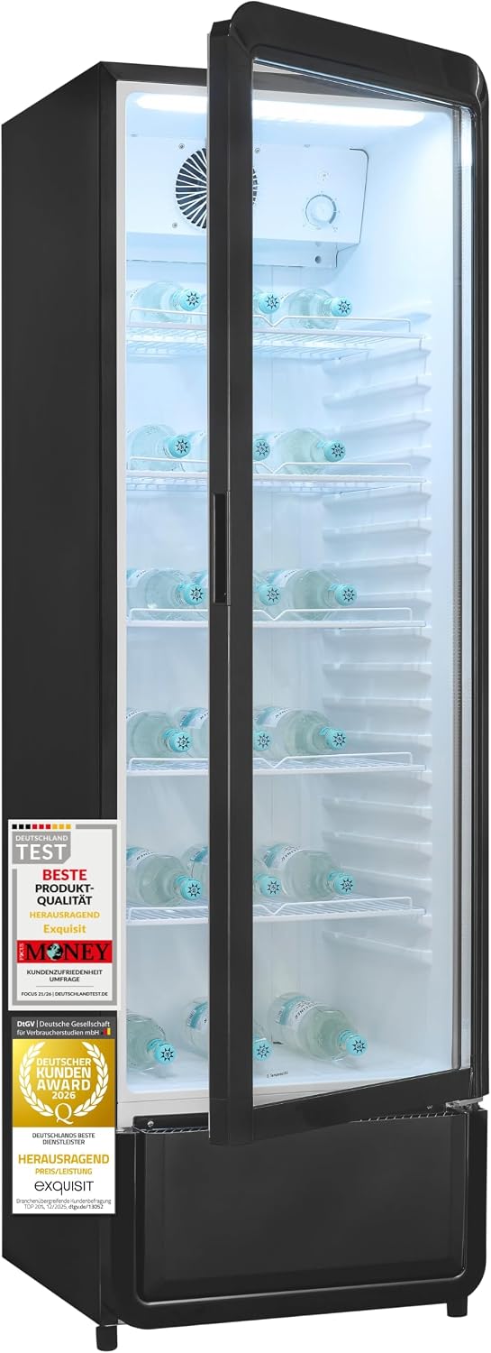 Frigorífico para bebidas, Exquisit, Getr, 280 l, altura regulável, regulável, com iluminação LED, Preto, para uso diário