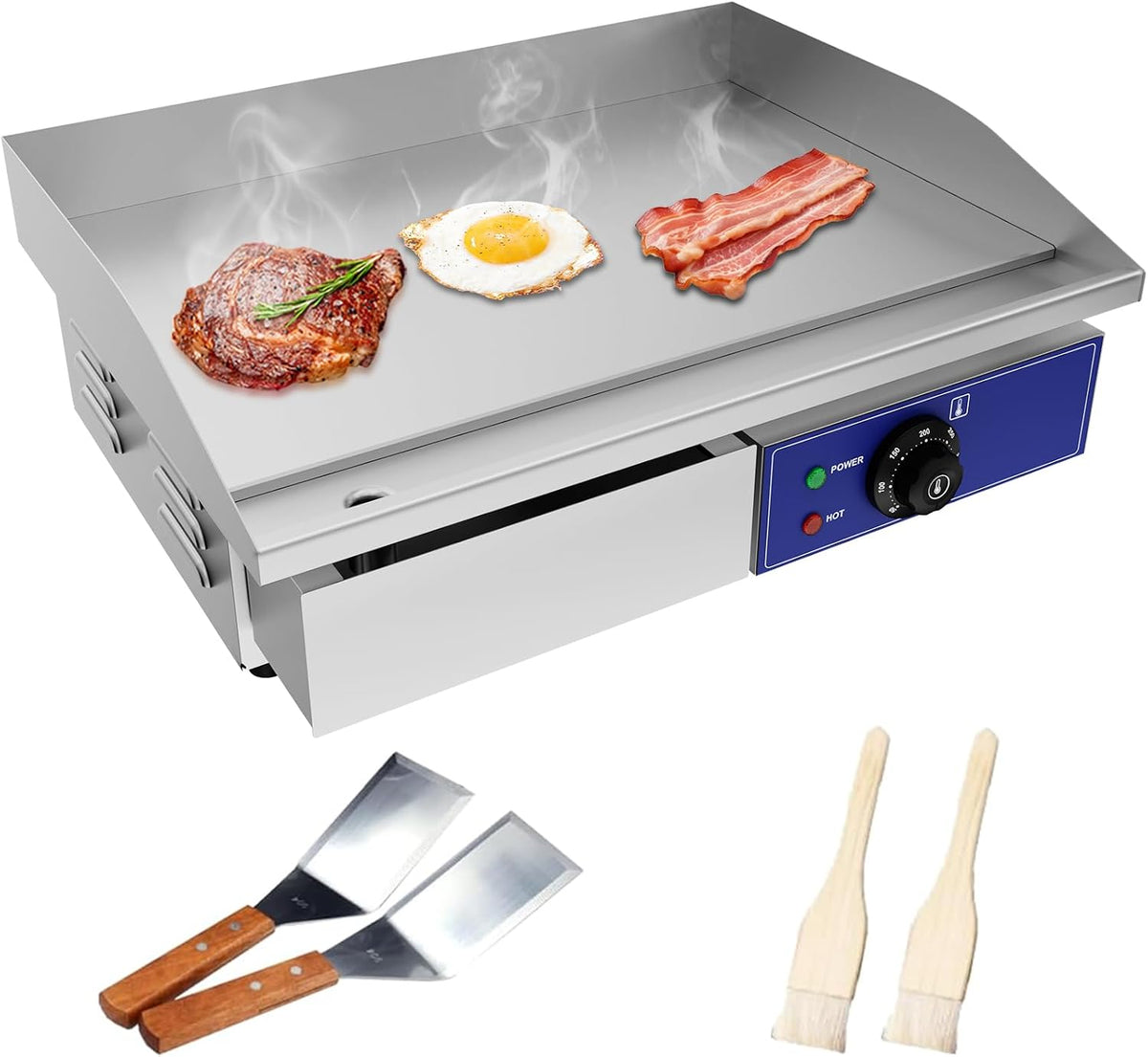 Artigo para casa, TAIMIKO, Elektrische, 35,5 cm, 3000 W, 55 × 35,5 cm, 540 × 355 mm, aço inoxidável, aço, Prateado / Azul, para uso diário