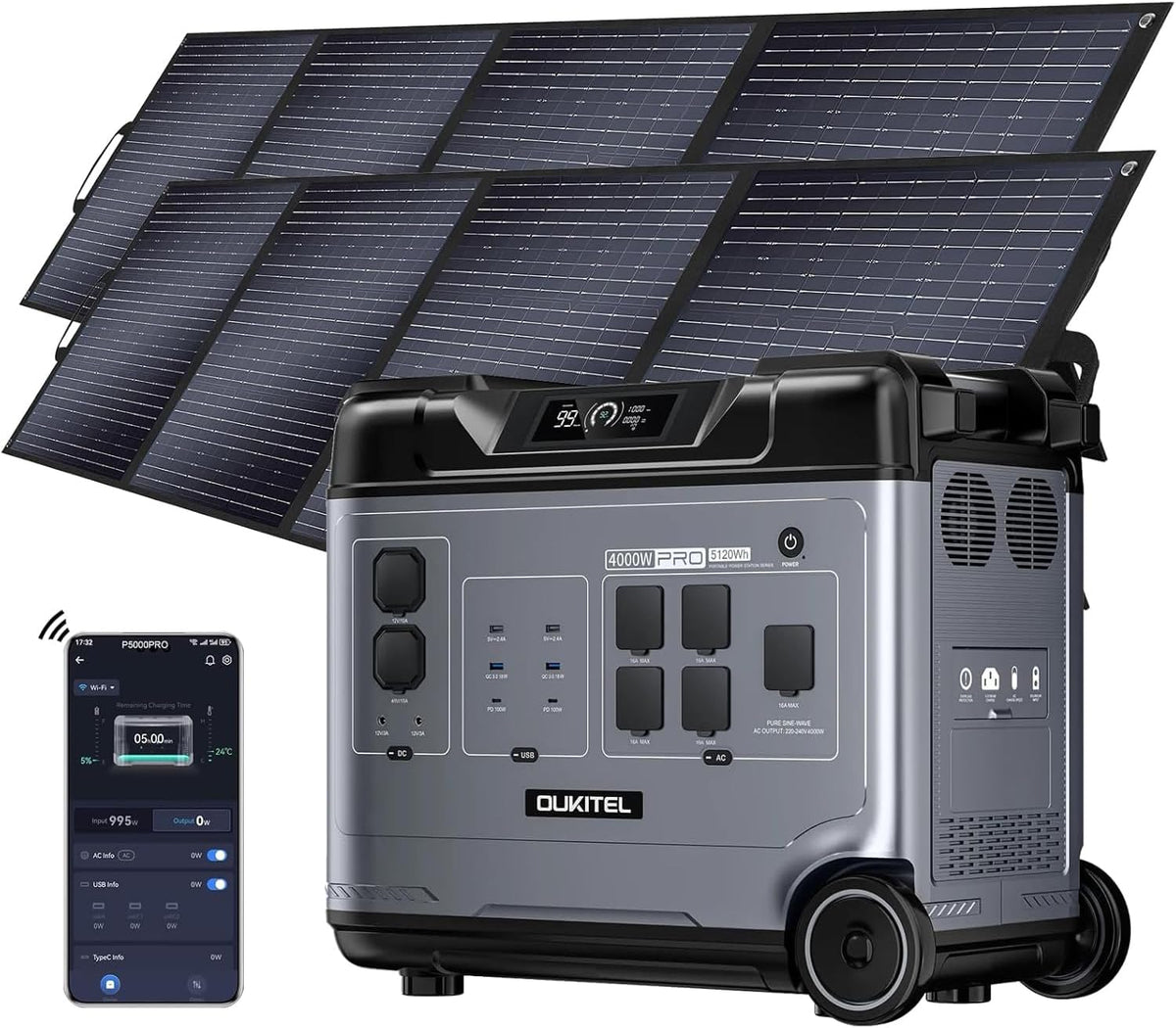 Gerador elétrico, Raikon, P5000, 4000W, 200W, 3200W, 1000W, com controlo por aplicação, Preto / Cinzento, para trabalhos de manutenção