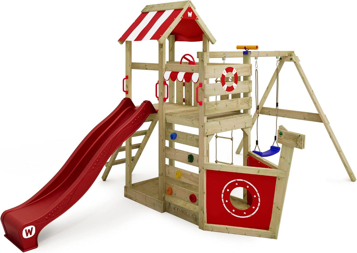 Equipamento infantil de exterior, Wickey, Spielturm, 120 cm, 9 cm, 4,5 cm, 9 × 9 cm, 9 × 4,5 cm, madeira, Vermelho / Holz, para utilização no exterior