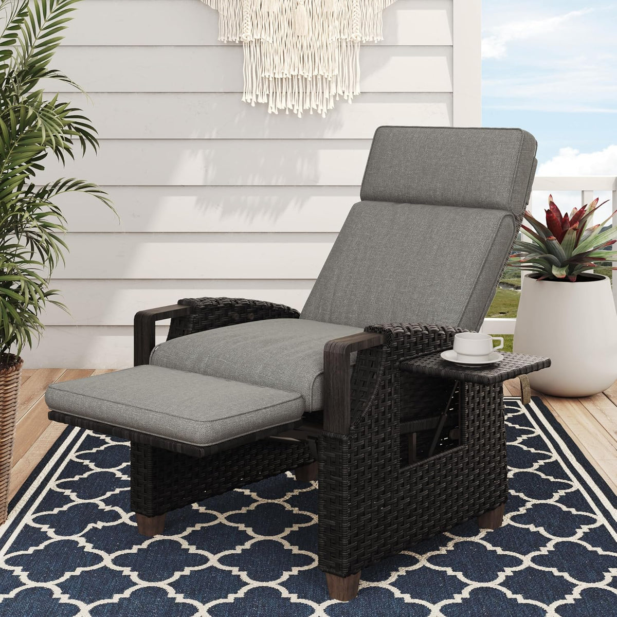 Espreguiçadeira, Grand patio, Relaxliege, regulável, aço, ratã, DunkelCinzento / Castanho, para uso diário