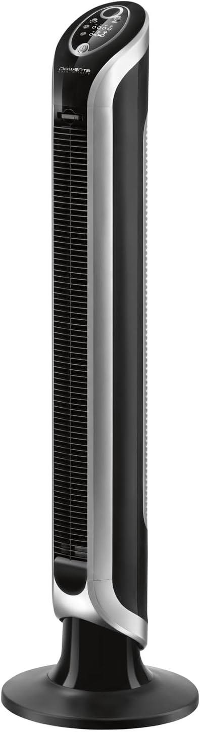Rowenta, Ventoinha de torre, VU6670, com comando à distância, com temporizador, Preto / Prateado, para uso diário