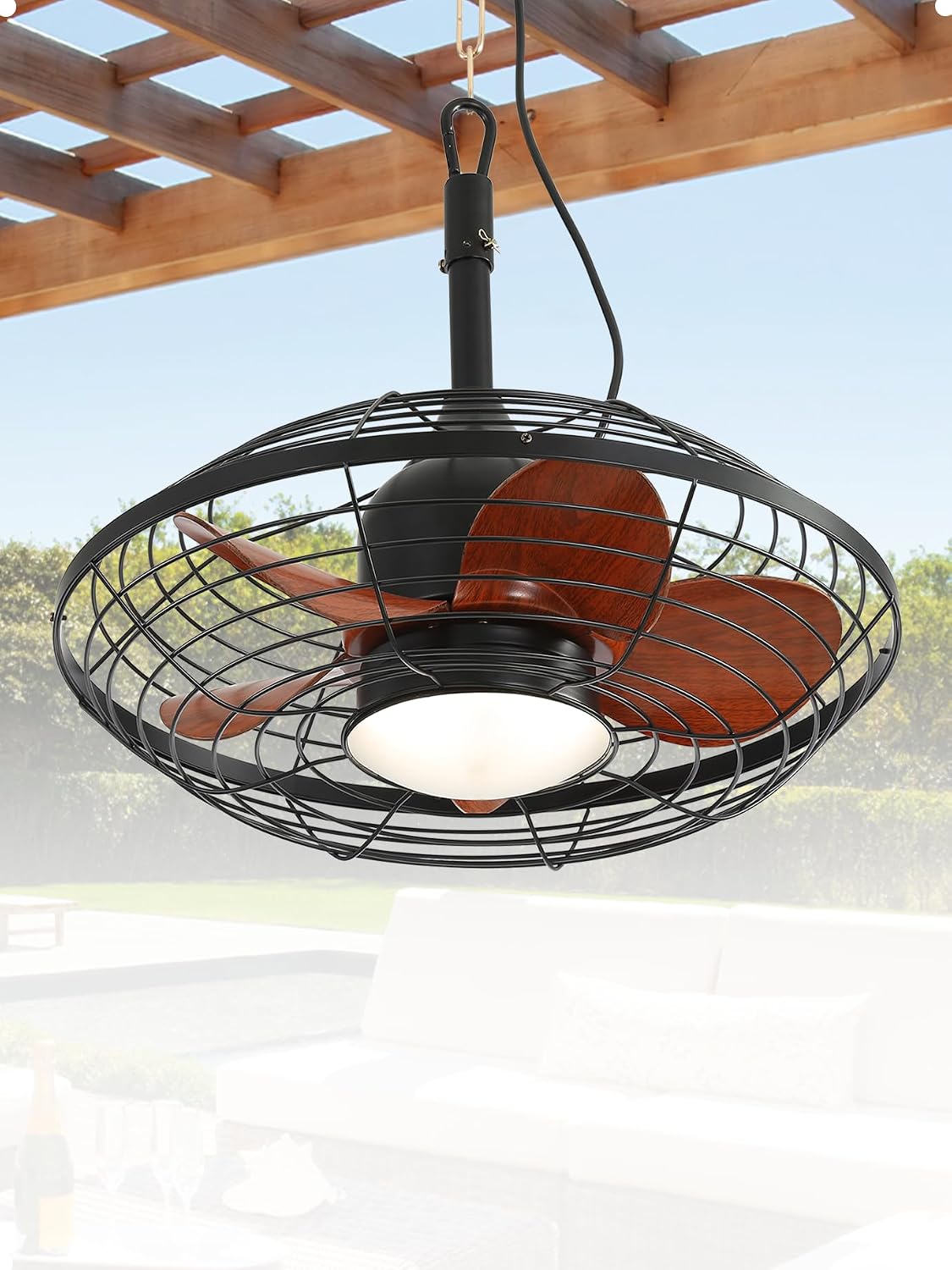 Ventoinha de teto com luz, Sofucor, Deckenventilator, 51 cm, resistente à água, com comando à distância, com temporizador, aço, Preto, para uso diário