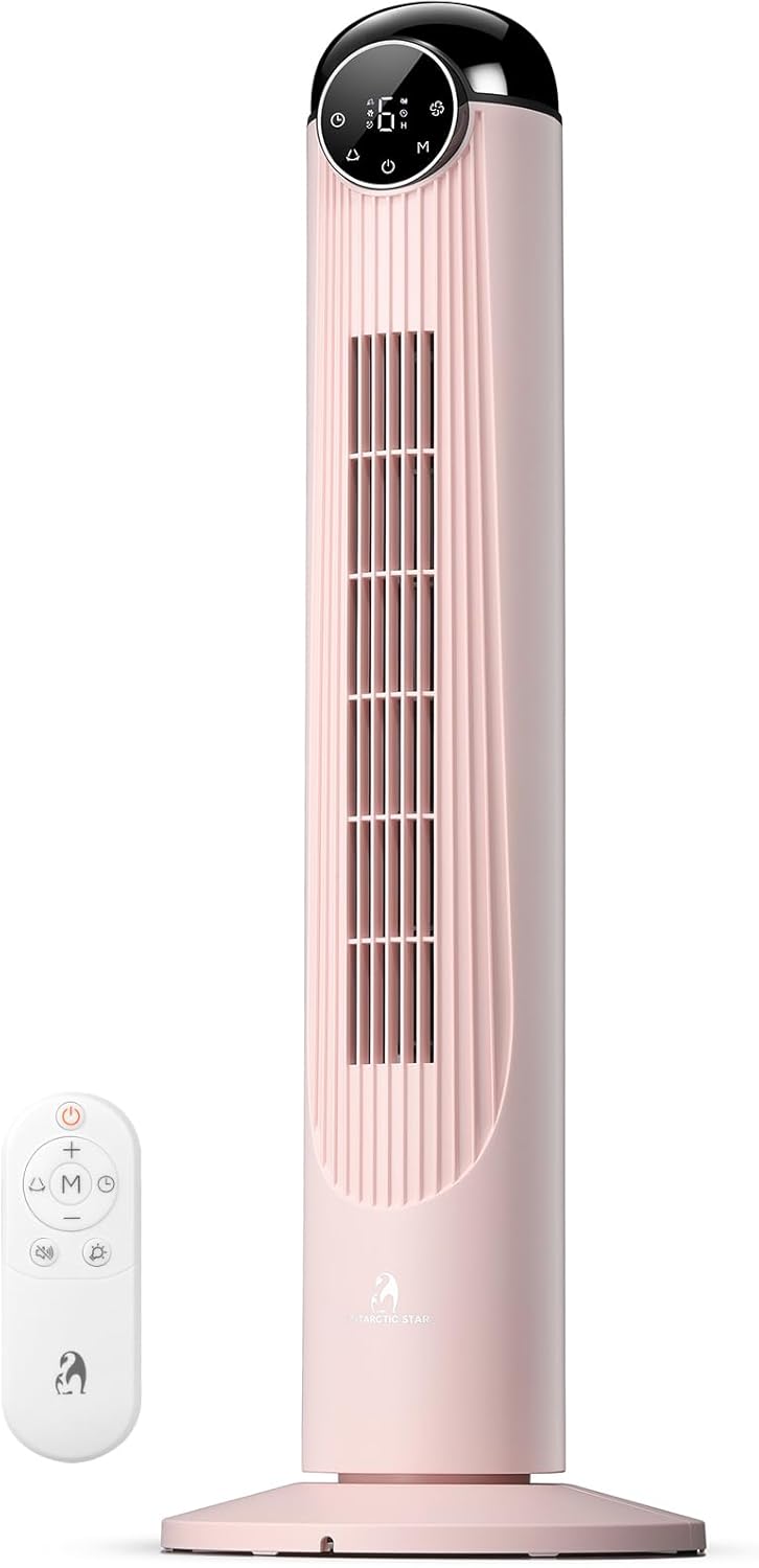 Ventoinha de torre, Antarctic Star, T36, 91,4 cm, 36 ', 22 dB, com comando à distância, com temporizador, Rosa / Preto, para uso diário