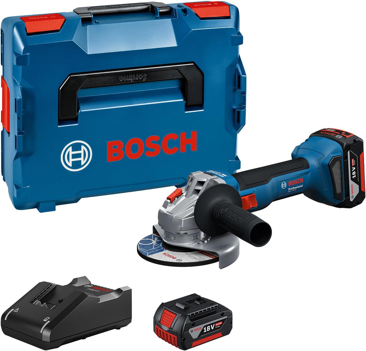 Lixadora, Bosch Professional, 18V, 4.0Ah, com bateria, com carregador, Azul / Preto / Prateado, para trabalhos de manutenção