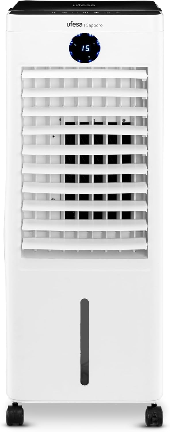 Climatizador evaporativo, Ufesa, Sapporo, 100W, 12L, com comando à distância, com temporizador, com rodas, Branco / Preto, para uso diário