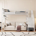 Cama, Moimhear, 200 cm, 90 × 200 cm, com prateleiras, sem colchão, aço, madeira, Branco, para o quarto
