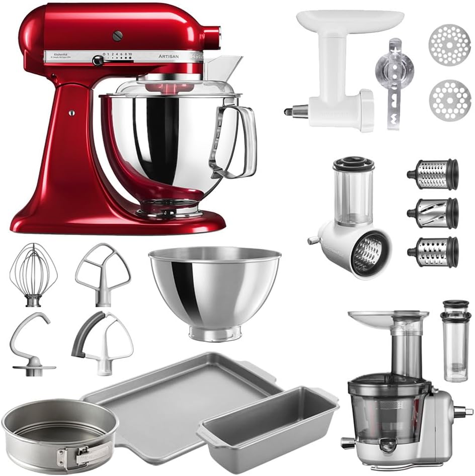 Picadora de carne, KitchenAid, Artisan, aço inoxidável, aço, Vermelho / Prateado, para uso diário