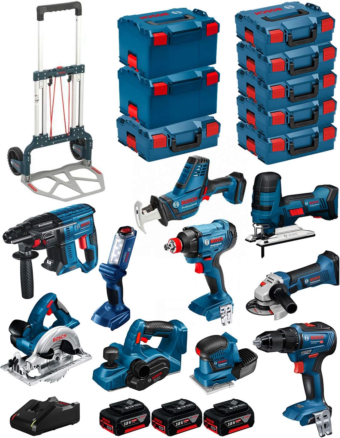 Bateria para ferramenta, JG todotaladros, BK1002, 18V, 125V, 5,0Ah, com bateria, Azul / Vermelho / Preto, para trabalhos de manutenção