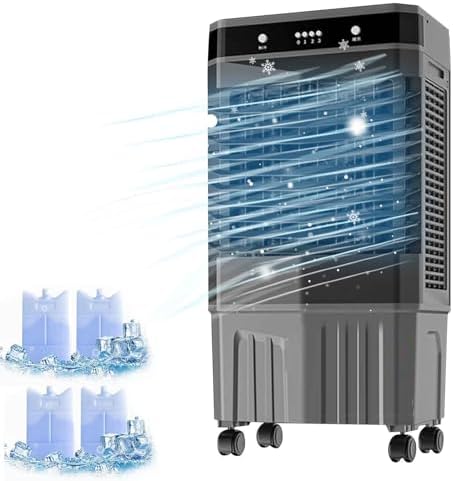 Climatizador evaporativo, Generic, com rodas, Preto / Azul, para uso diário