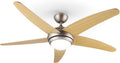 Klarstein, Ventoinha de teto com luz, Bolero, 134cm, 55W, 50 dB, 60W, com comando à distância, madeira, Ahorn / Prateado, para uso diário