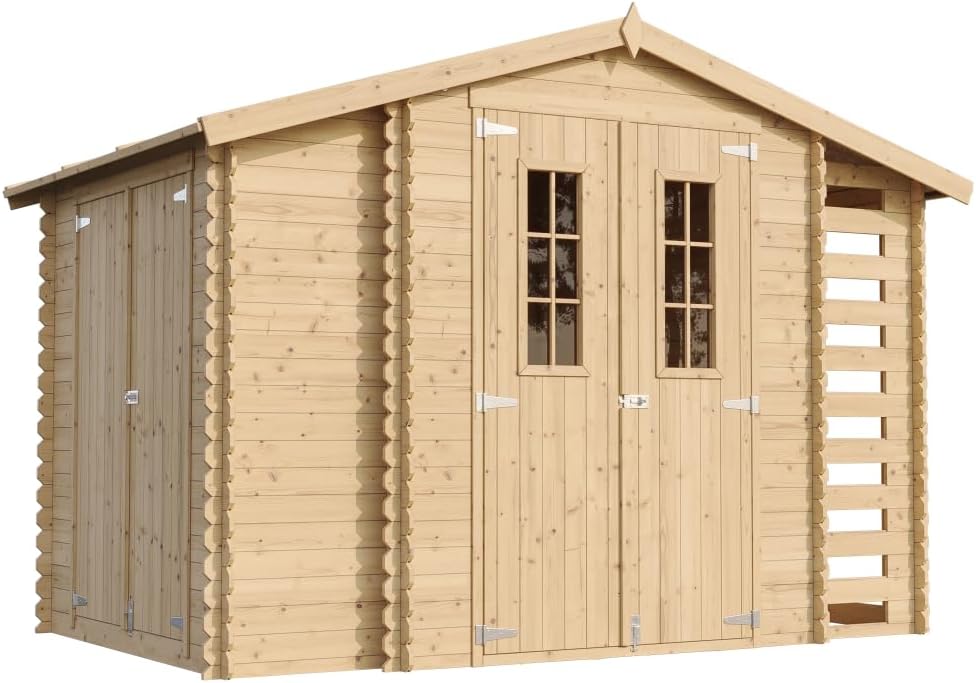Abrigo de jardim, TIMBELA, M389C, 206 cm, 328 × 206 cm, aço, madeira, Cinzento, para jardim e exterior