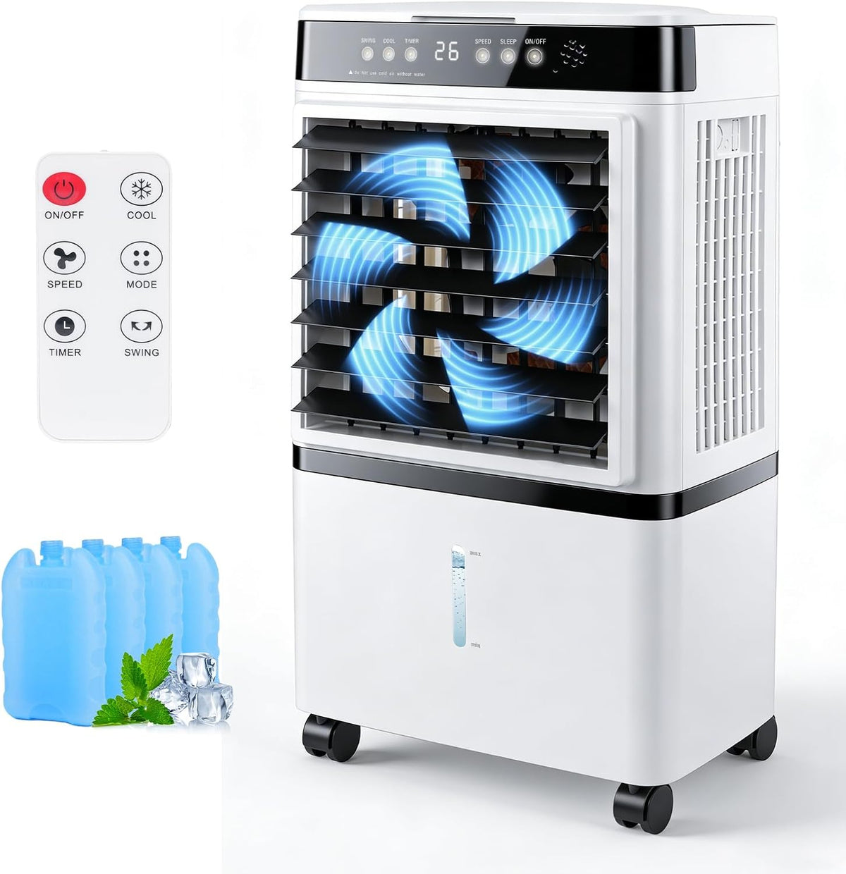 Ar condicionado portátil, VYEMOYo, com comando à distância, com temporizador, com bateria, Branco / Preto, para uso diário