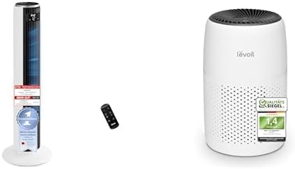 Ventoinha de torre, Levoit, 20dB, 26W, com comando à distância, Branco / Preto, para uso diário