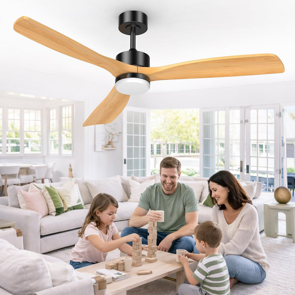 Ventoinha de teto com luz, Airwit, 152cm, com comando à distância, com temporizador, madeira, Holz / Preto / Branco, para uso diário