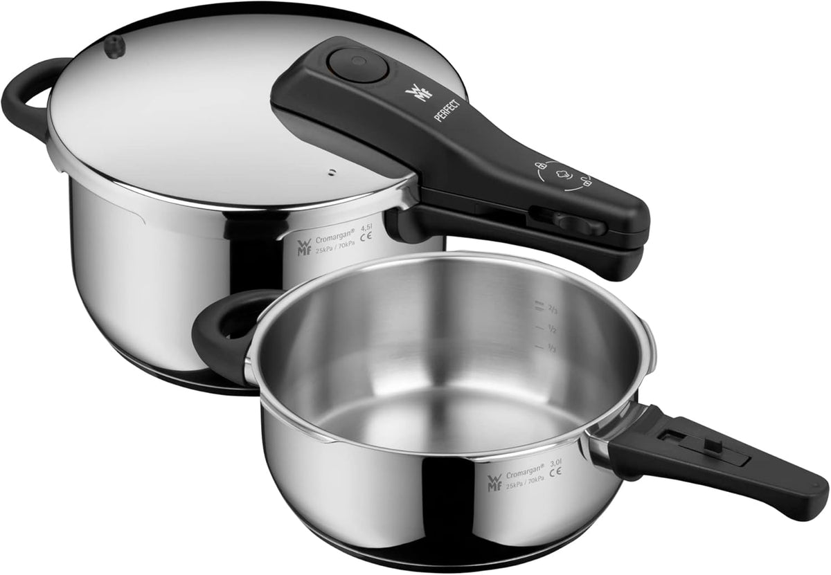 Panela de pressão, WMF, Perfect, 4,5l, 3l, 22cm, 3,0l, aço inoxidável, aço, Prateado / Preto, para a cozinha