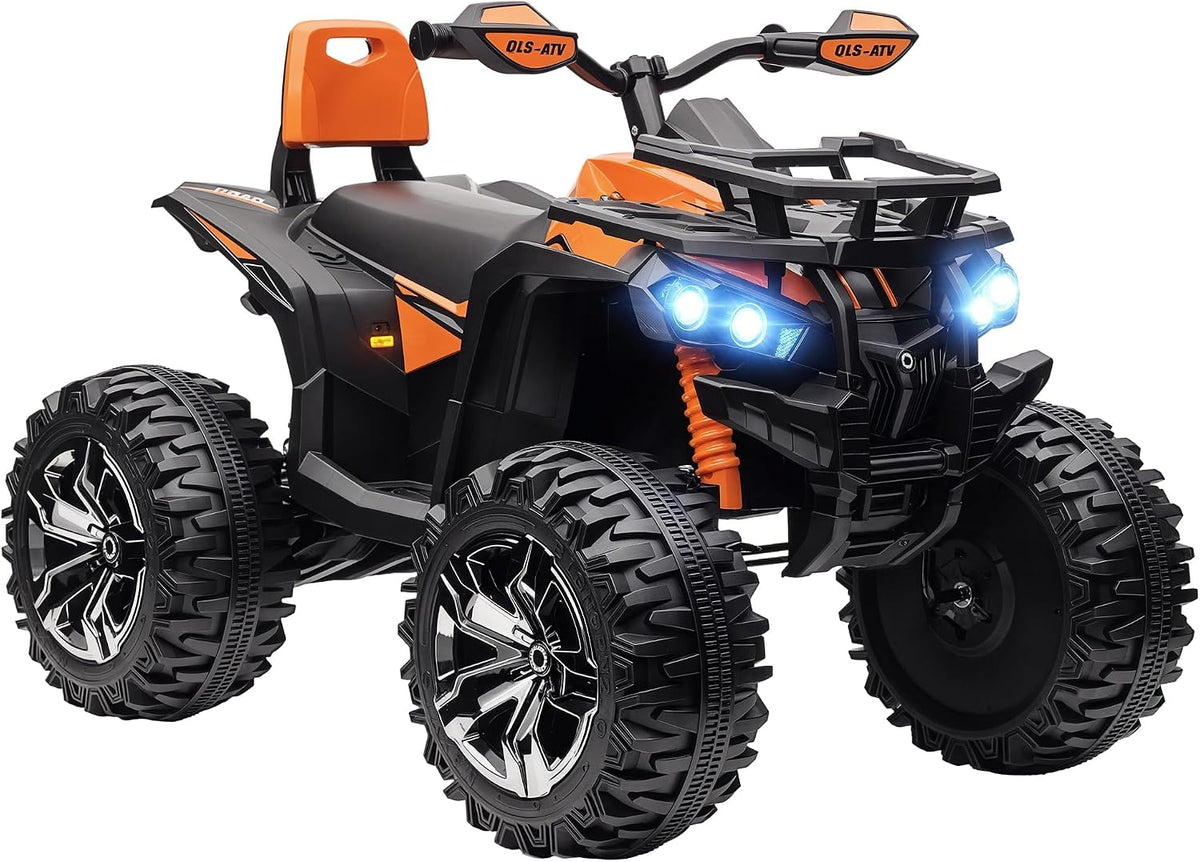 HOMCOM, Quad elétrico infantil, MP3, 12V, 10Ah, 8 km/h, 36 cm, com rodas, Preto / Laranja, para uso diário