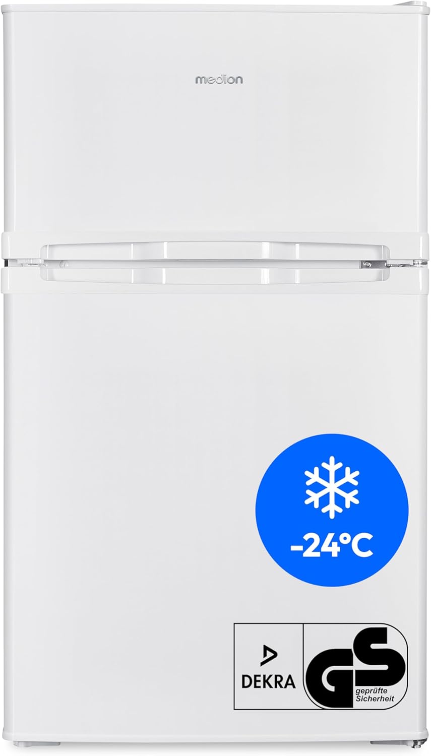 Frigorífico combinado, MEDION, Mini, 61L, 24L, 40 dB, 24kg, altura regulável, regulável, Branco, para uso diário