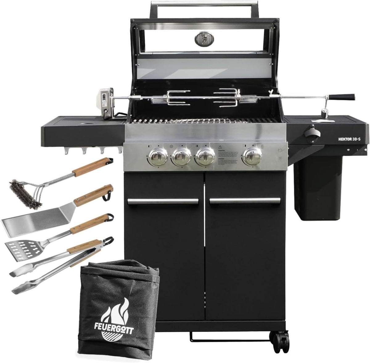 Grelhador a gás, FEUERGOTT, 3B-S, aço inoxidável, aço, Preto / Prateado, para utilização no exterior