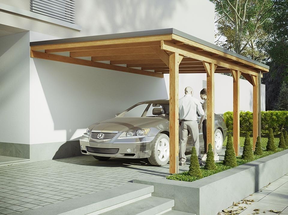 Abrigo para automóvel, PERENZA, 703 cm, 228 cm, 363 × 703 cm, 120 × 120 mm, alumínio, madeira, Natural, para a sala