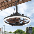 Ventoinha de teto com luz, KZT, Outdoor, 30 cm, resistente à água, com comando à distância, com temporizador, Preto / Castanho, para uso diário