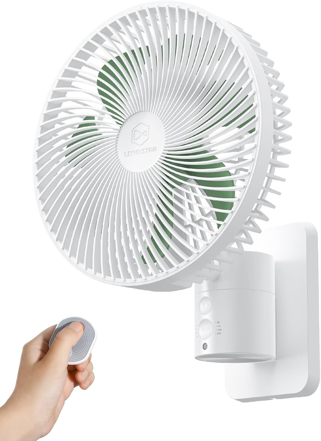 Ventoinha de parede, Shinebella, 21,6 cm, 8,5 ', 4 níveis, com comando à distância, com temporizador, Branco / Verde, para uso diário