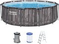 Piscina com estrutura metálica, Bestway, Steel, 100 cm, 366 × 100 cm, 2.006 l/h, 240 V, 12 V, aço, madeira, Cinzento / Azul / Branco