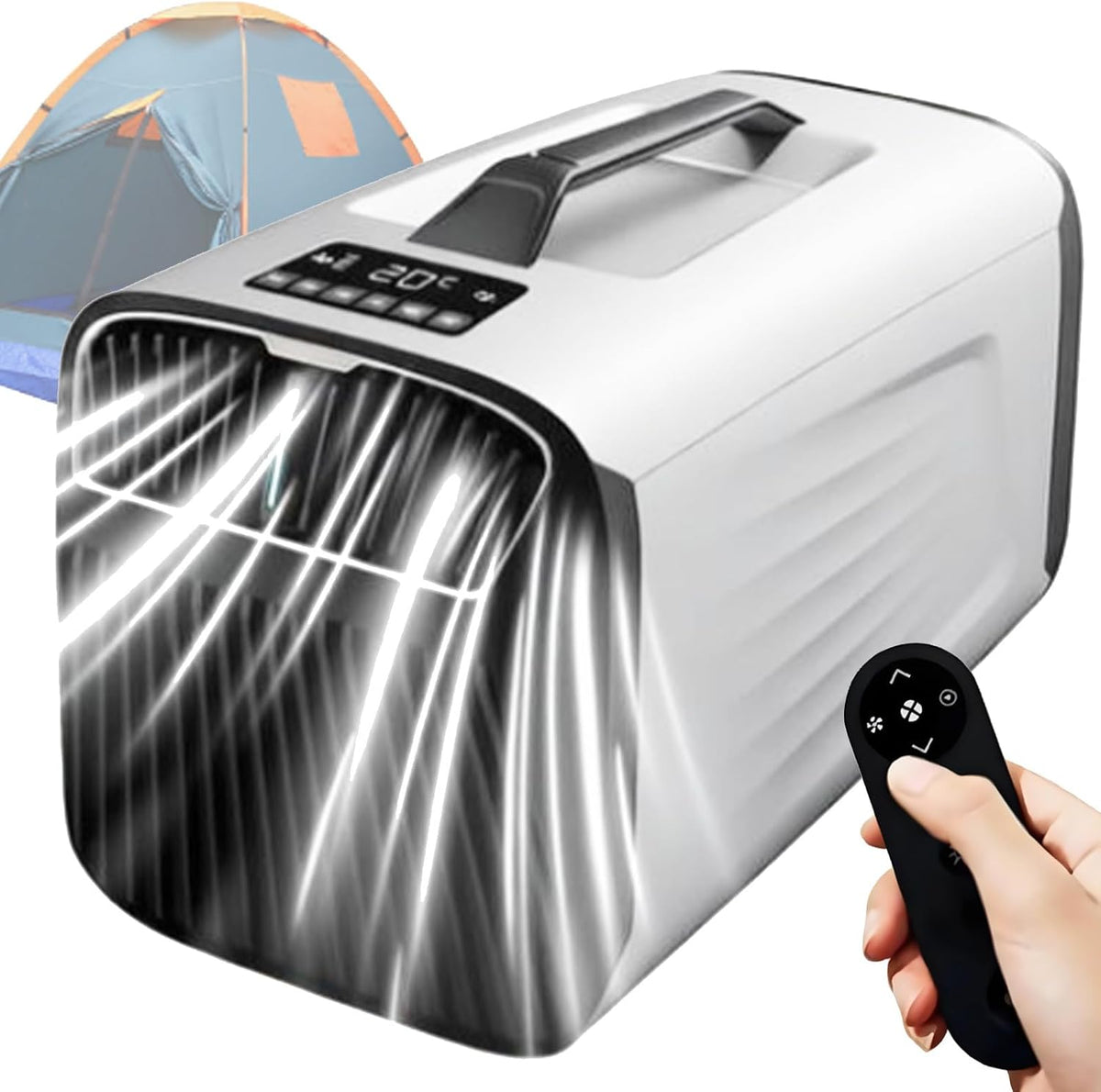 Ar condicionado portátil, Quixnova, A-12V, 12V, com comando à distância, com temporizador, Branco / Preto, para uso diário
