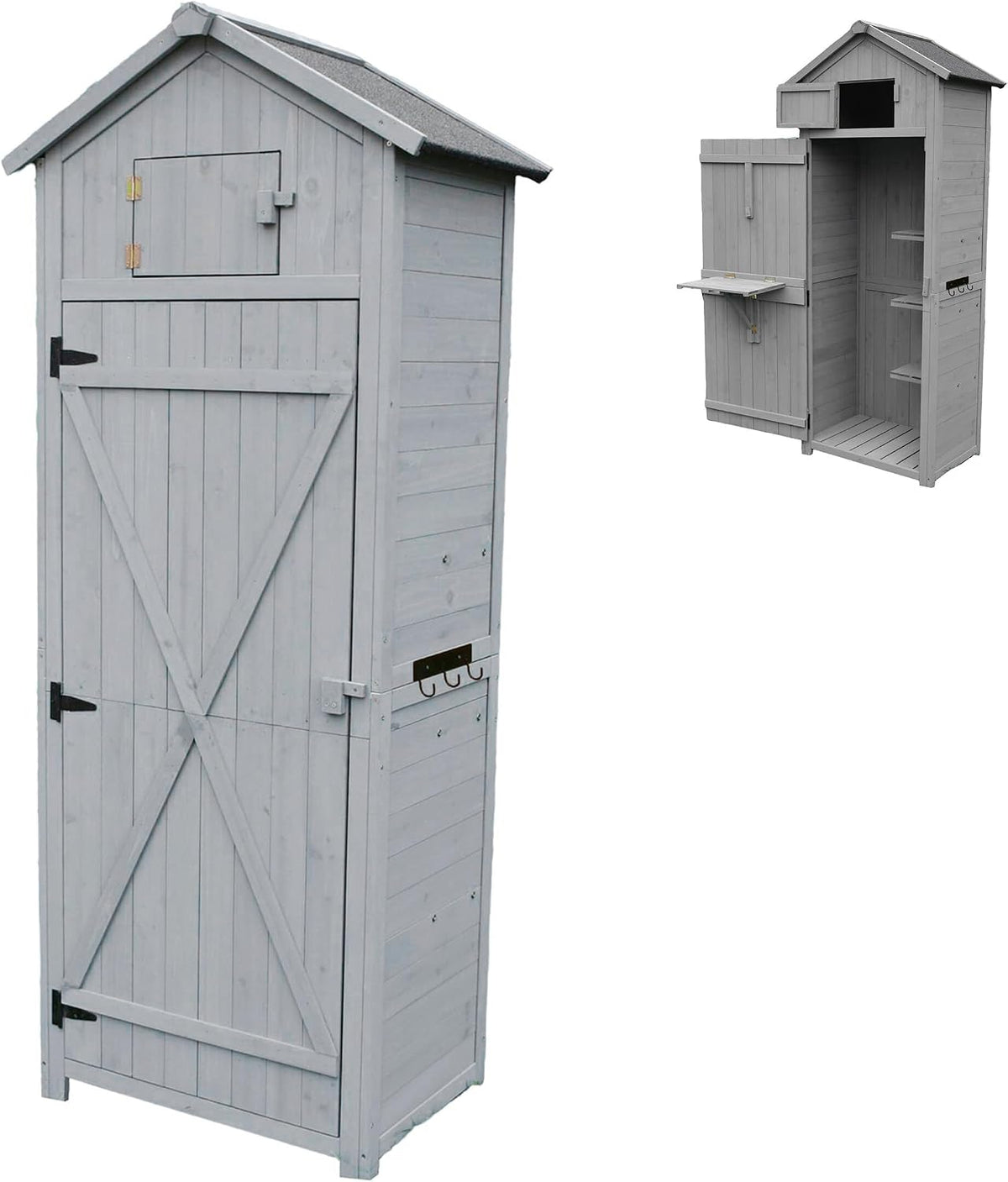 Abrigo de jardim, Relaxdays, Gartenschrank, 50 cm, 180,5 × 75 × 50 cm, 40 cm, 128 × 55 × 40 cm, 74,5 × 36 × 40 cm, dobrável, madeira, metal, Cinzento