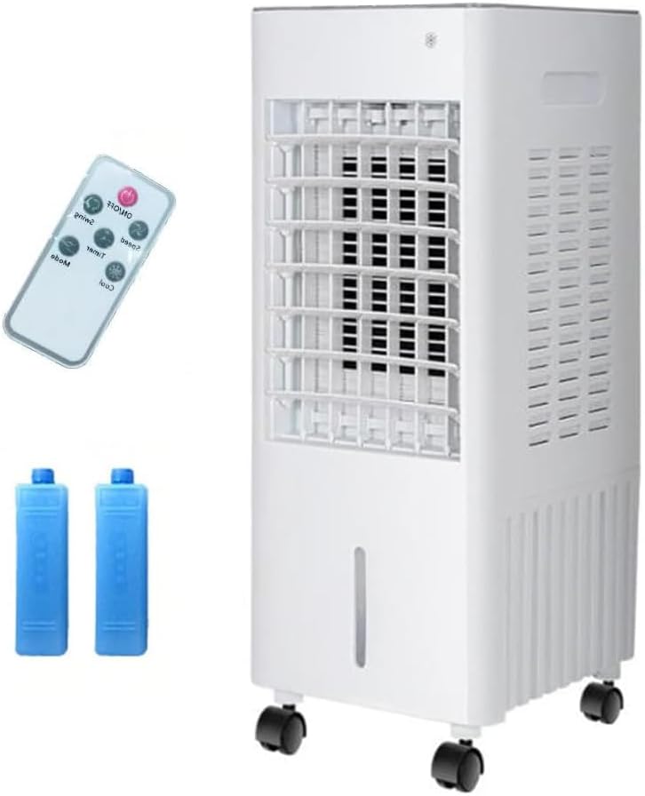 Climatizador evaporativo, TYVANDE, 6L/12L, 6L, 12L, 3 níveis, com comando à distância, com temporizador, com rodas, Branco, para uso diário