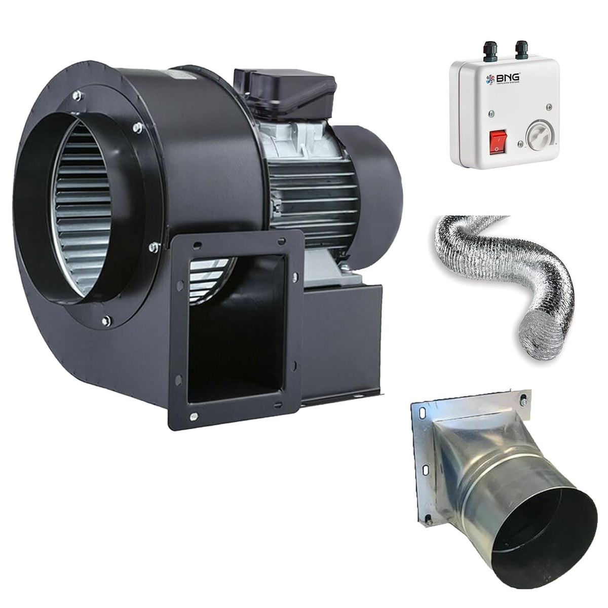 Soprador de folhas, BVN VENTILATION SYSTEMS & ELECTRICAL MOTORS, 230V, 1100W, 5A, aço, alumínio, Preto / Prateado, para utilização no exterior