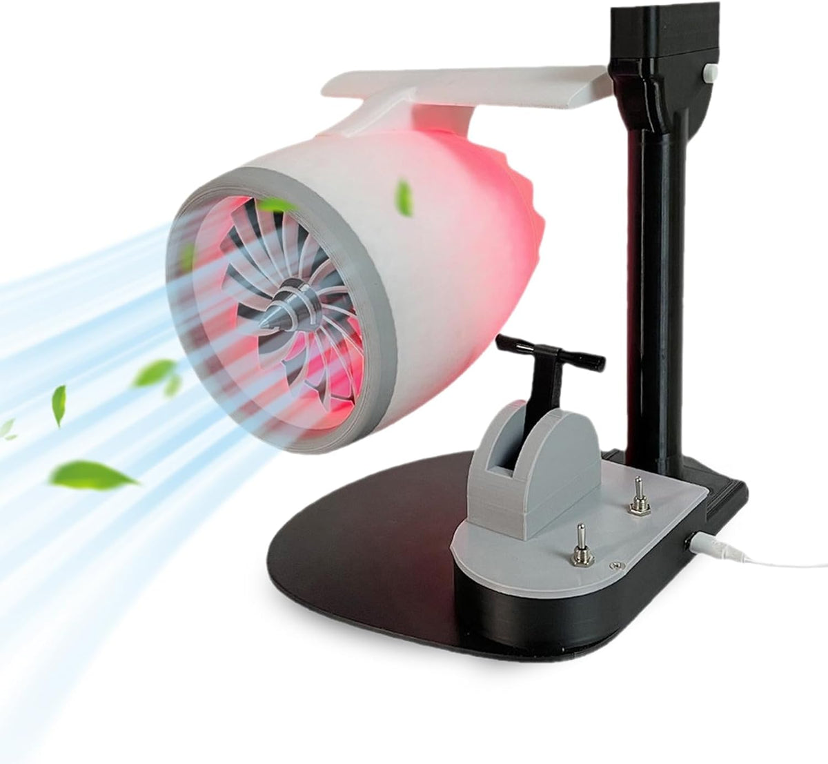 Ventoinha de mesa, Generic, 23 cm, 20 × 20 × 23 cm, 9,06 ', com iluminação LED, plástico, Branco / Preto, para uso diário