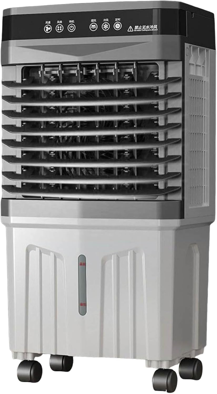 Climatizador evaporativo, Generisch, com comando à distância, com temporizador, com rodas, Cinzento / Branco, para uso diário