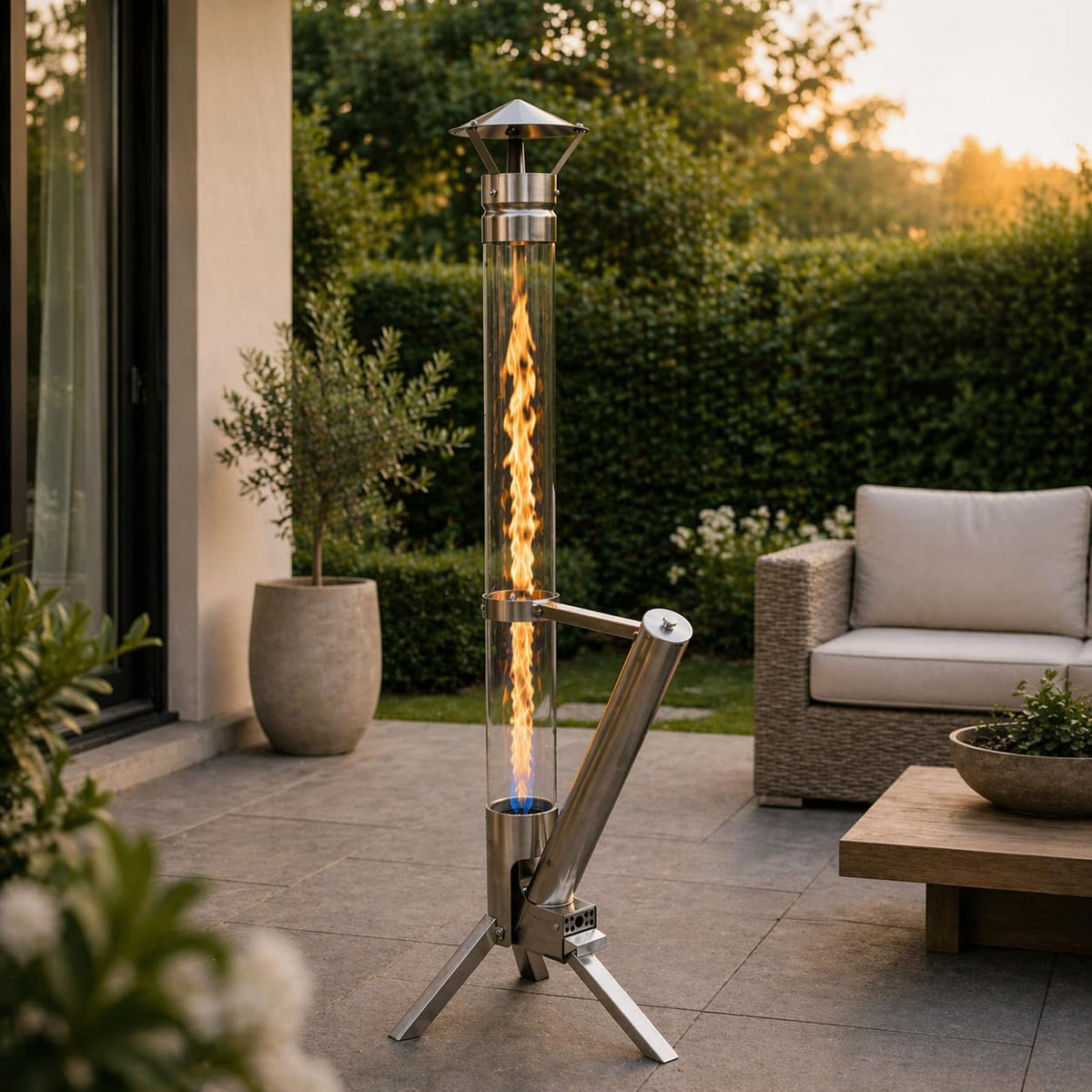 Lareira de exterior, Edenoutdoor, 132,2 cm, 44,8 cm, 34 × 44,8 cm, aço inoxidável, aço, Prateado / Transparente, para utilização no exterior