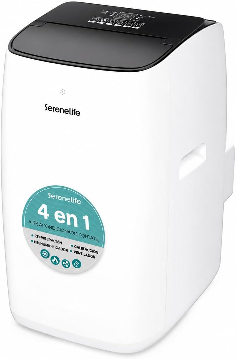 Ar condicionado portátil, SereneLife, Inverter-, 3,52 kW, 49 dB, com comando à distância, com temporizador, com controlo por aplicação, Branco / Preto