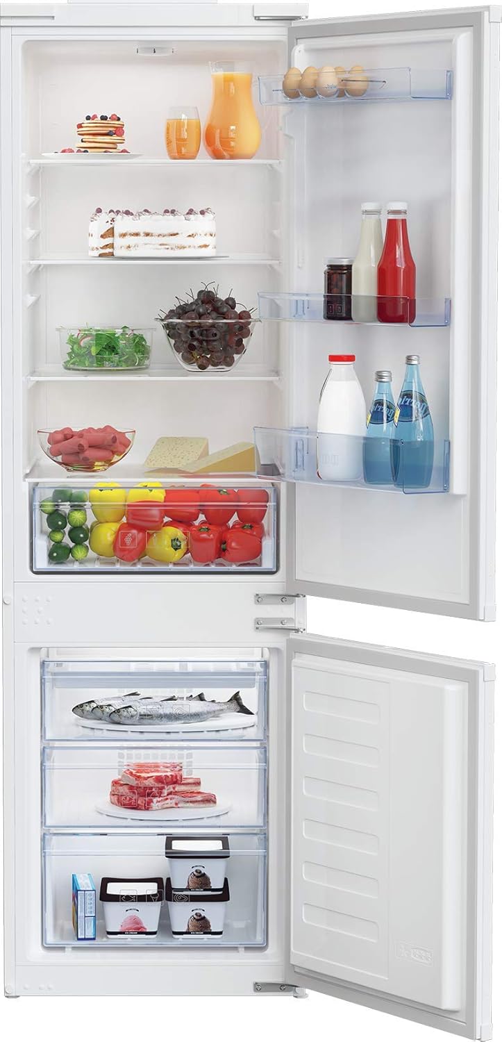 Beko, Frigorífico combinado, BCSA285K4SN, 271 l, 35 dB, 25 kg, regulável, com iluminação LED, vidro, Branco, para uso diário