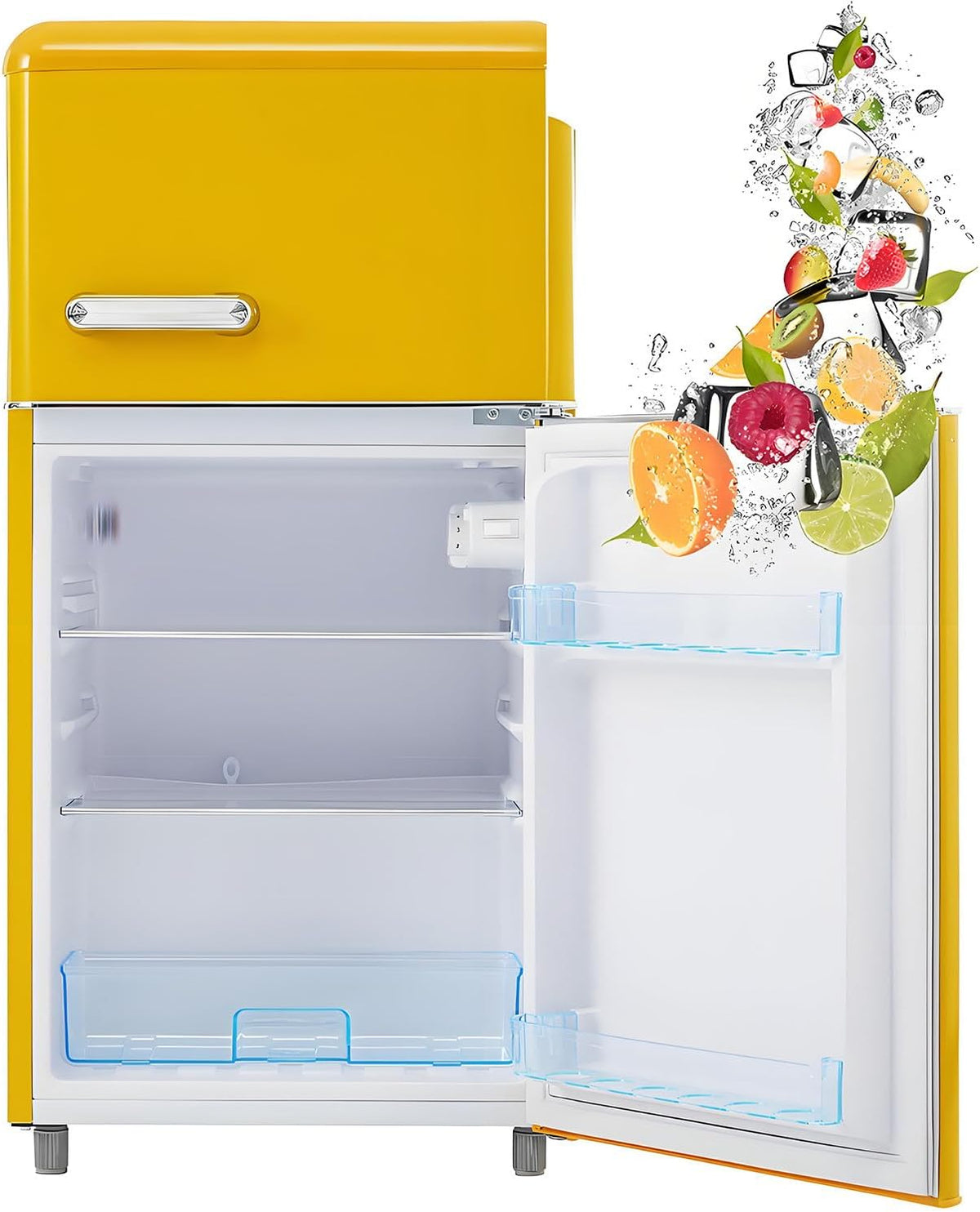 Frigorífico combinado, MLYYYDSS, 72 L, 21 L, com iluminação LED, com prateleiras, Amarelo, para uso diário