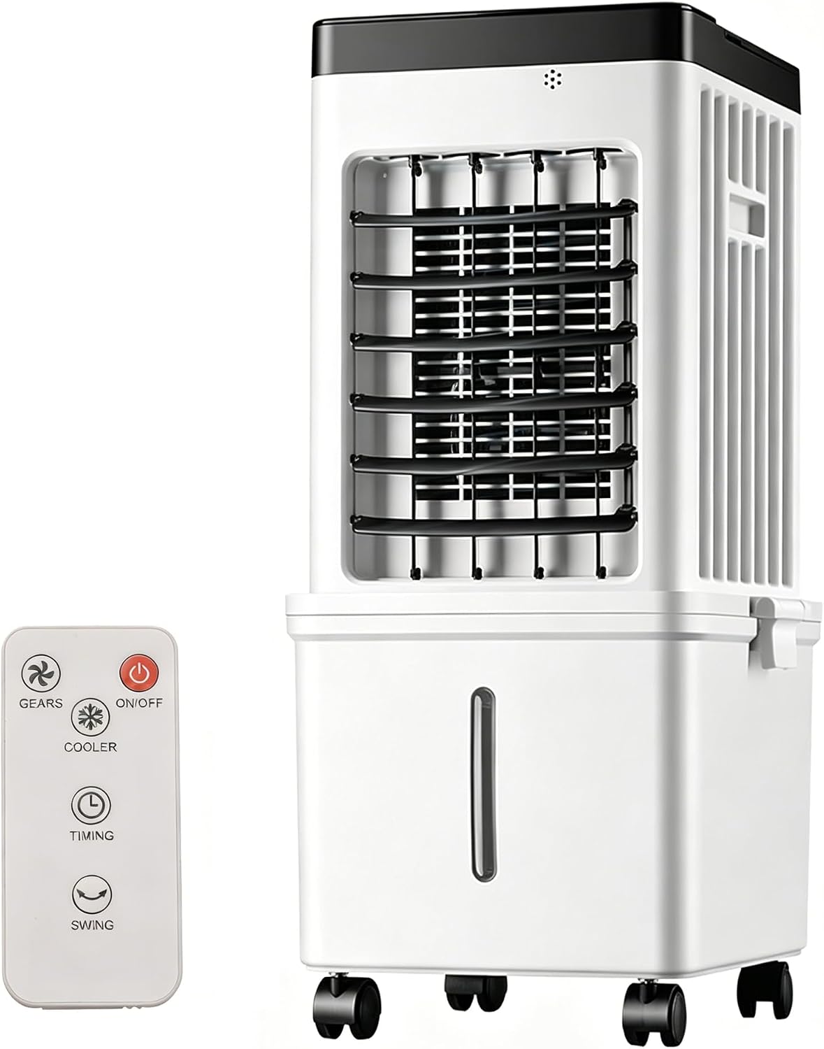 Ar condicionado portátil, Kouamor, 15l, 65W, com comando à distância, com temporizador, com rodas, Branco / Preto, para uso diário