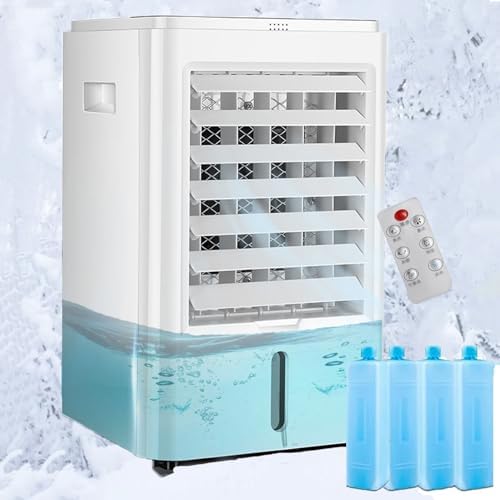 Ar condicionado portátil, JKJZSALJ, V/220, 24 V, 220 V, 12 V, 37,5 cm, com comando à distância, Branco / Azul, para uso diário