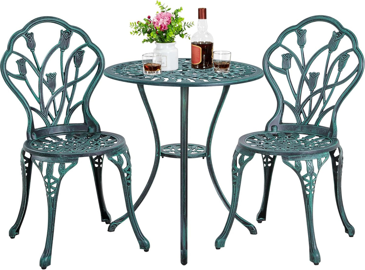 Conjunto de mobiliário de jardim, Yaheetech, 2 Cadeira, 46 mm, 100 kg, 76 kg, 19,7 kg, com prateleiras, alumínio, Verde, para jardim e exterior
