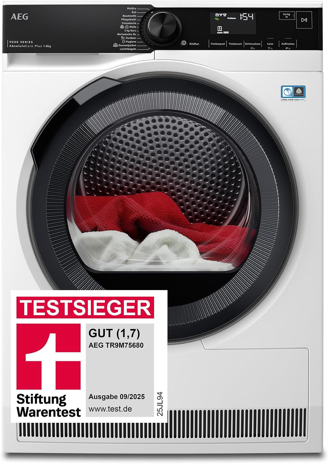 AEG, Máquina de secar roupa, TR9M75680, 8 kg, algodão, Branco / Preto, para uso diário