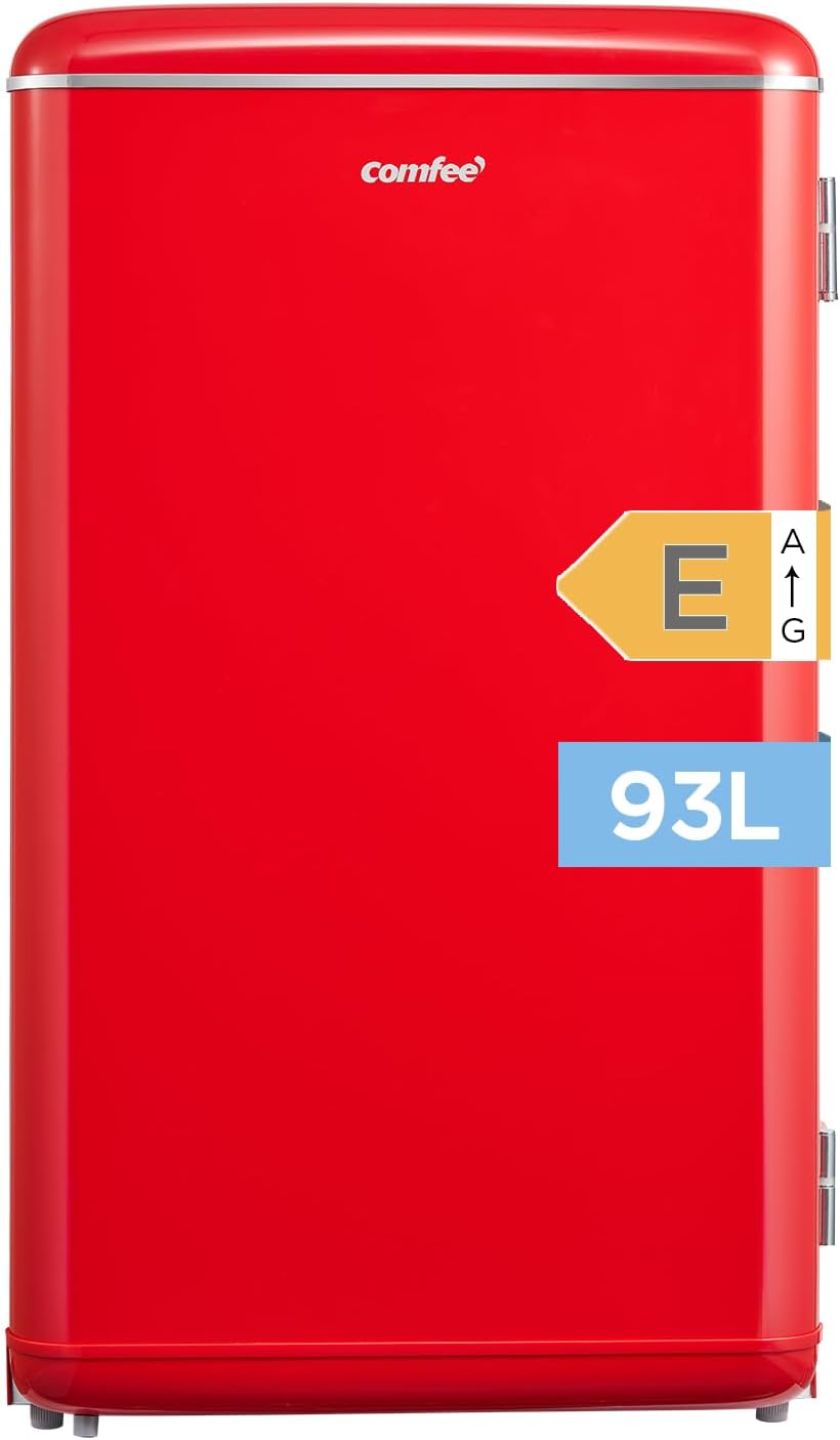 Minifrigorífico, Comfee, RCD93RE2EURT, 93 L, 41 dB, classe energética E, regulável, com iluminação LED, Vermelho, para uso diário