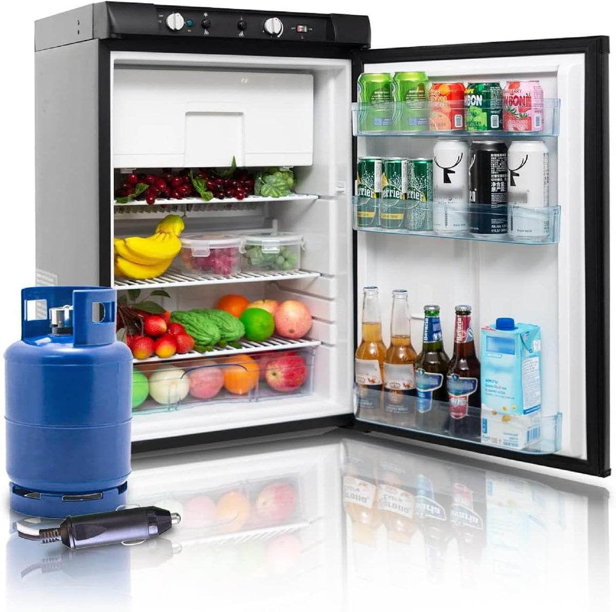 Frigorífico combinado, SMETA, Gas, 100L, 220V, 240V, 12V, 83,5 cm, Preto, para uso diário