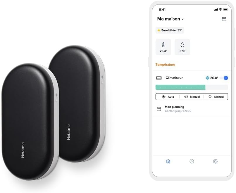 Ar condicionado portátil, Netatmo, 2er-Pack, com comando à distância, Preto / Cinzento, para uso diário